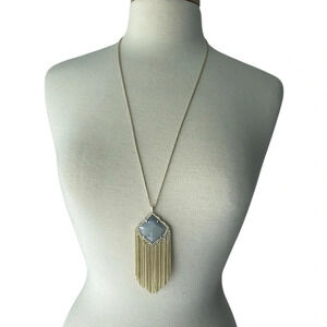 Kendra Scott White Banded Agate Kingston Tassel Fringe Boho Gold Plated …